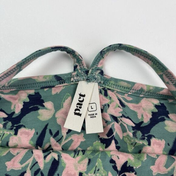 Pact Organic Cotton Floral Midi Dress L Green Pink Strappy Boho Cottagecore Eco - Picture 5 of 14